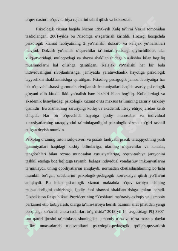 Ta’limda psixalogik xizmat o’rni 6