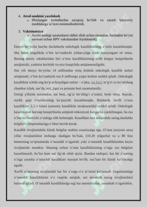 ONKOLOGIK KASALLIKLARNING DOLZARB MUAMMOLARI, VA YANGILIKLARI .... 3