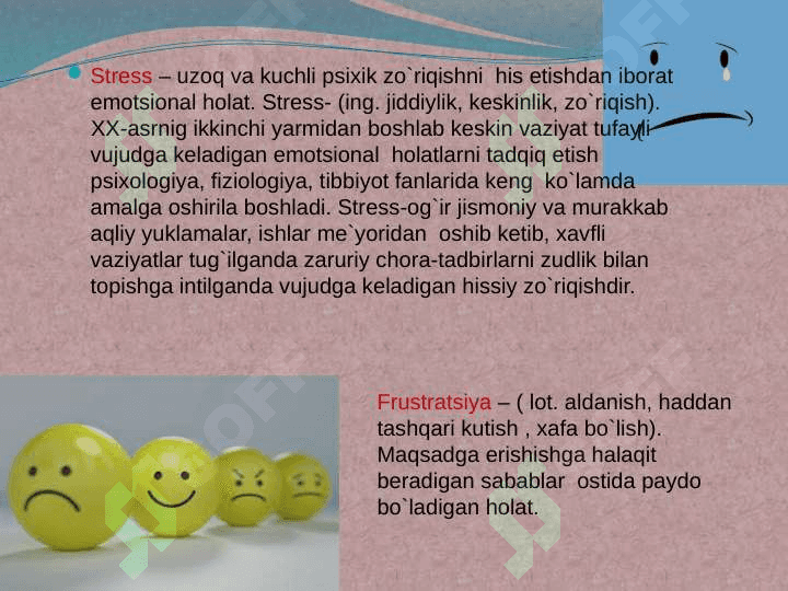 Emotsional ta`sirlarga javob berish va uning har xil turlari xarakteristikasi 5