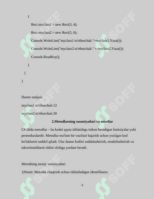 Metodalar orqali hisob-kitob natijalarini qaytarish 6