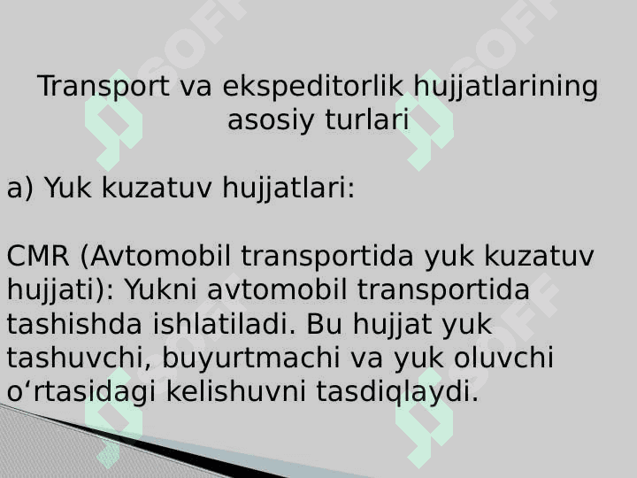 Yuklar, transport va ekspeditorlik hujjatlari jamlanmasi shakillartirish 3