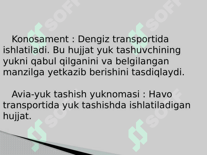 Yuklar, transport va ekspeditorlik hujjatlari jamlanmasi shakillartirish 4