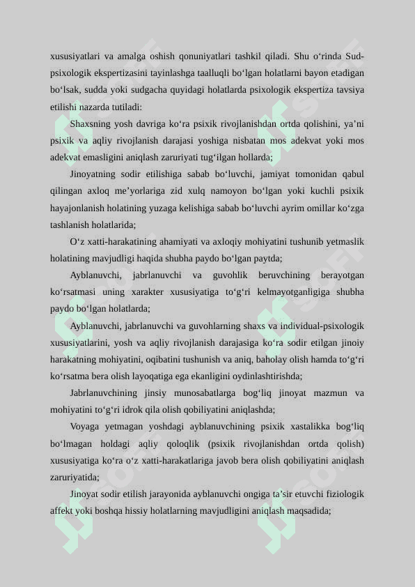 Jinoyat va fuqorolik ishlar bo‘yicha sud-psixologik ekspirtizasi.	. 2