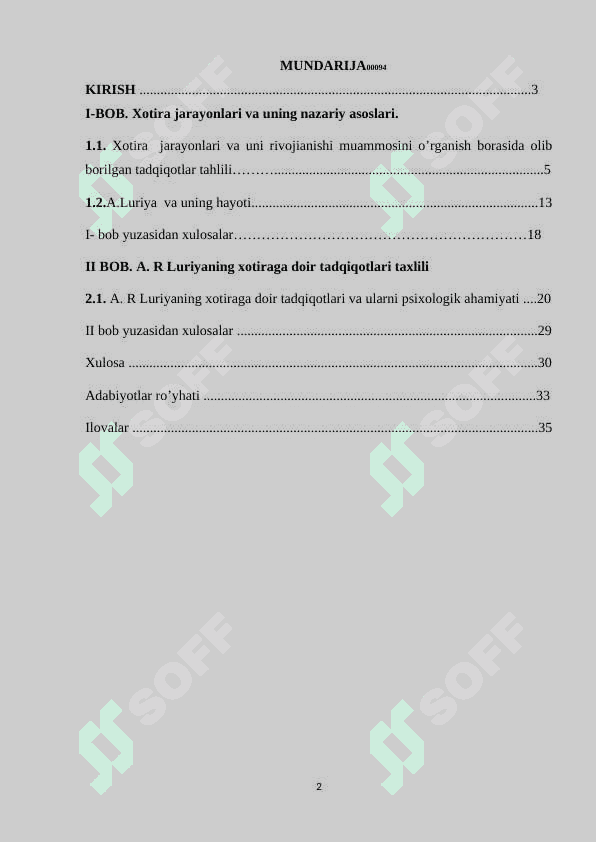 A. R Luriyaning xotiraga doir tadqiqotlari 2