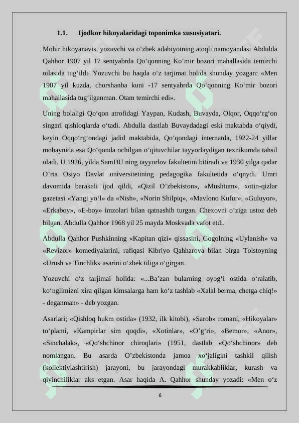 ABDULLA QAHHOR HIKOYALARIDA TOPONIMIKA MAVZUSIDA 6