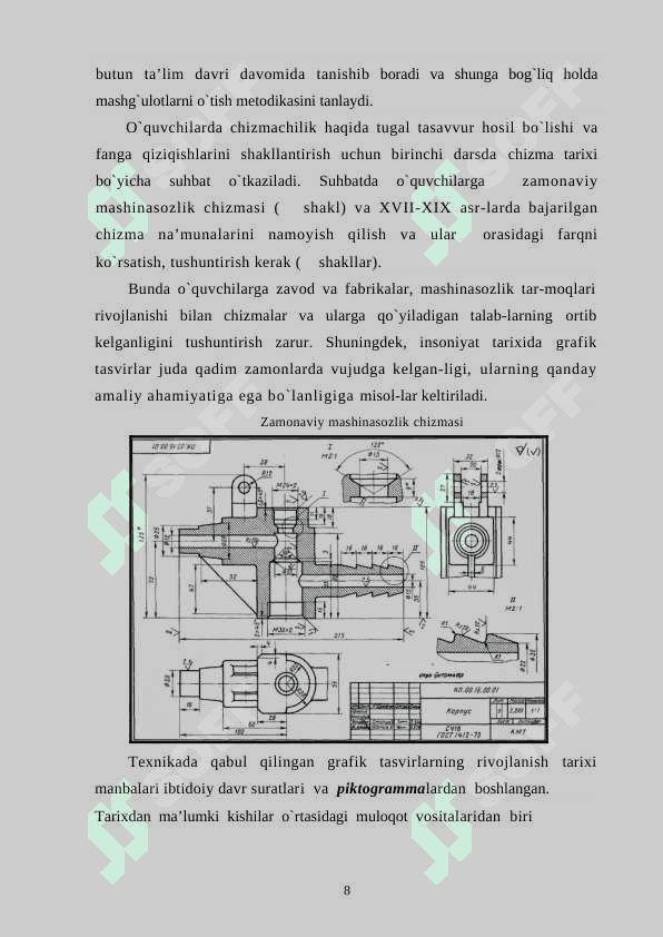 8-sinfda chizmachilikdan tanishtirish darsini tashkil qilish 8