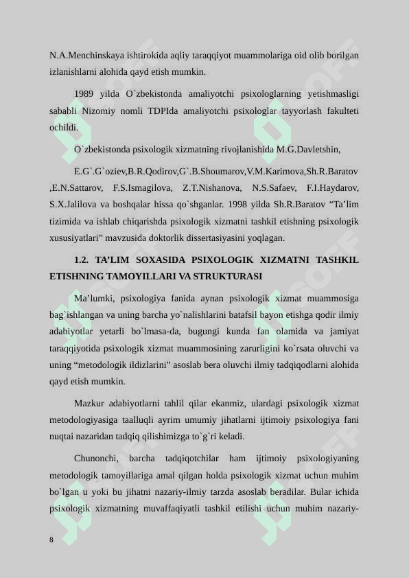 Psixologik xizmat tuzilishi uning vazifalari 8