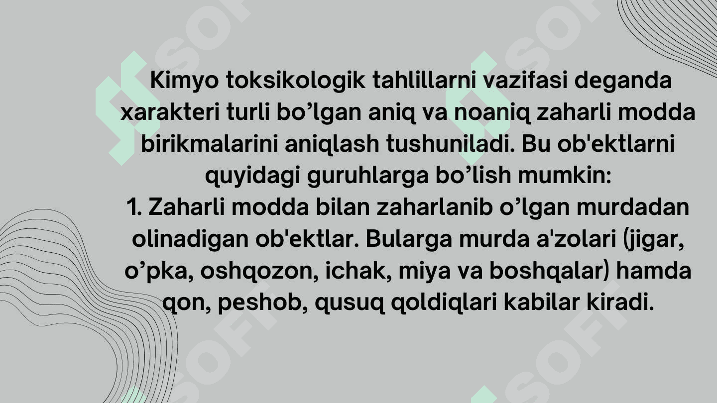 Sud kimyo ekspertiza va kimyo toksikologik tahlil obyektlarining tasnifi va tavsifi 2