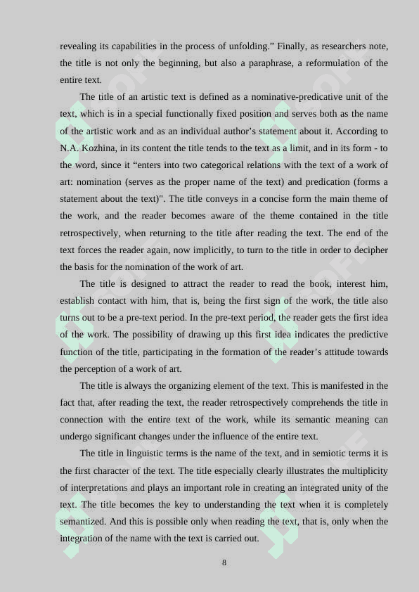 ROLE OF THE TITLE IN LITERARY TEXTS. 8