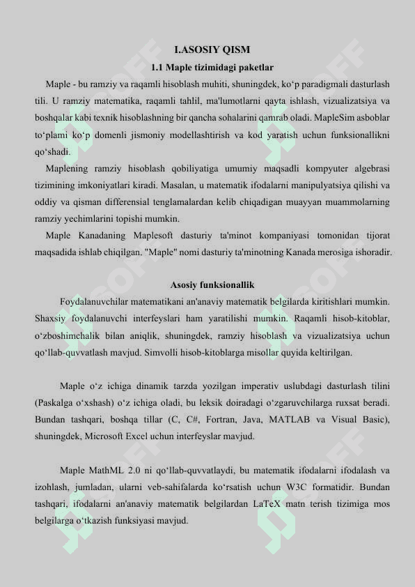 Maple tizimida paketlar va ularning tarkibiy qismi 2