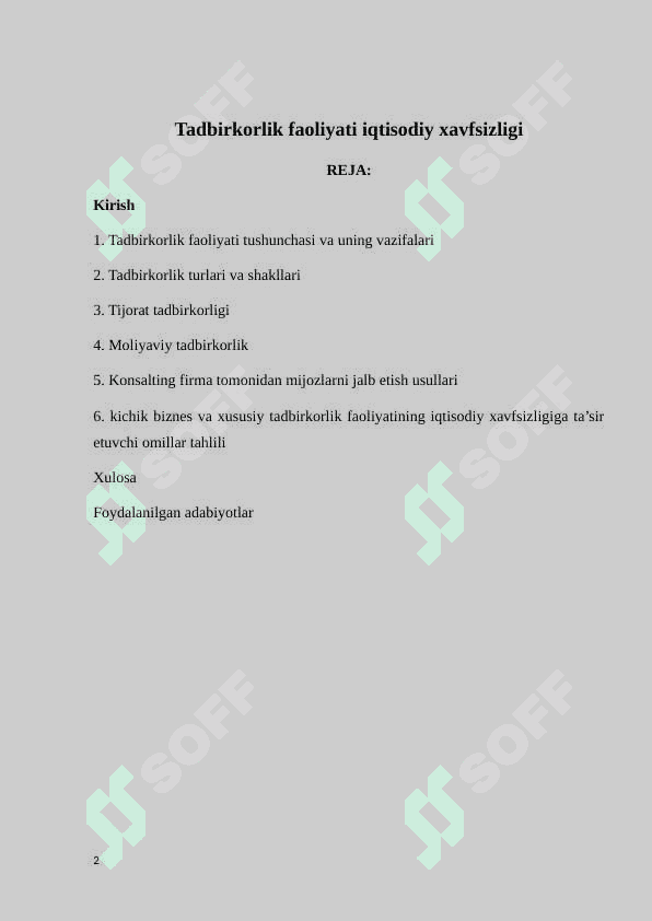 Tadbirkorlik faoliyati iqtisodiy xavfsizligi 2