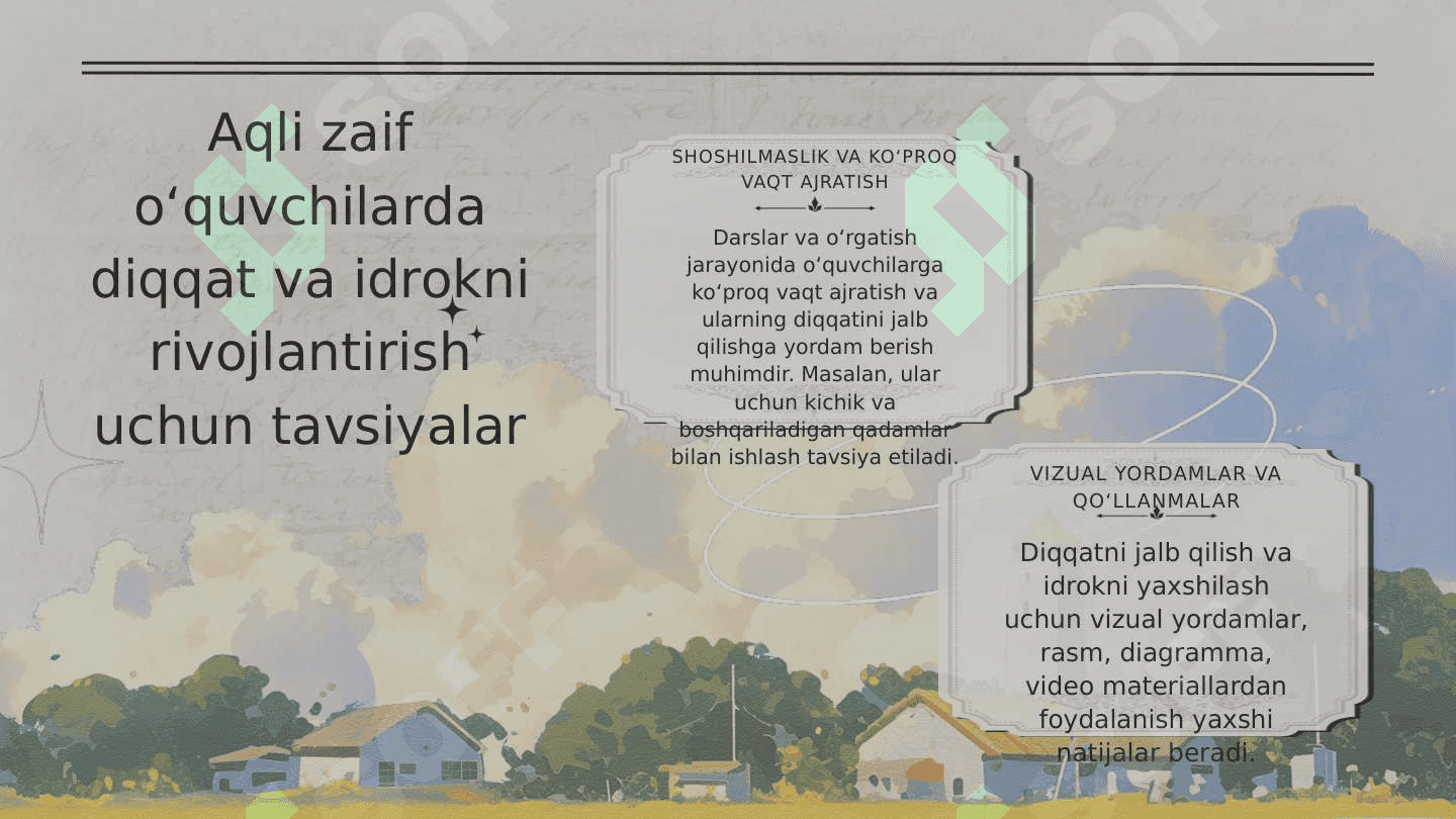 Aqli zaif o’quvchilar diqqati va idrokining o’zigaxos xususiyatlarini yoritib bering 4