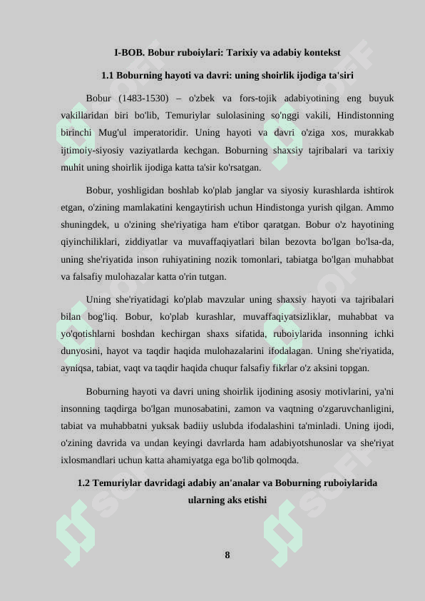 Bobur ruboiylarini sharhlab o'rganish. 8