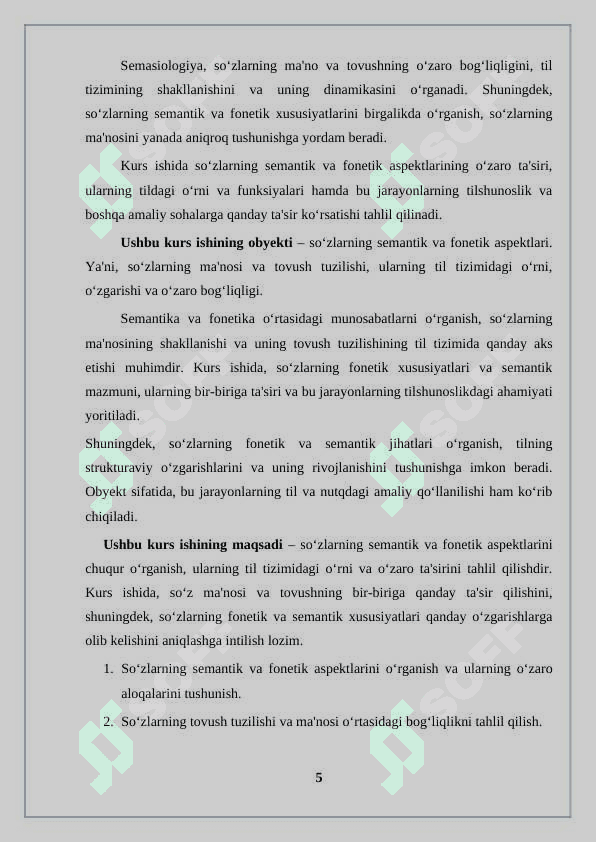 Semasiologiya: Soʻzlarning semantik va fonetik aspektlari 5