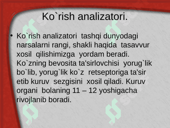 Ko’rish va eshitish organlarining yosh xususiyatlari gigienasi. Yaqindan ko’rish va uni oldini olish 8
