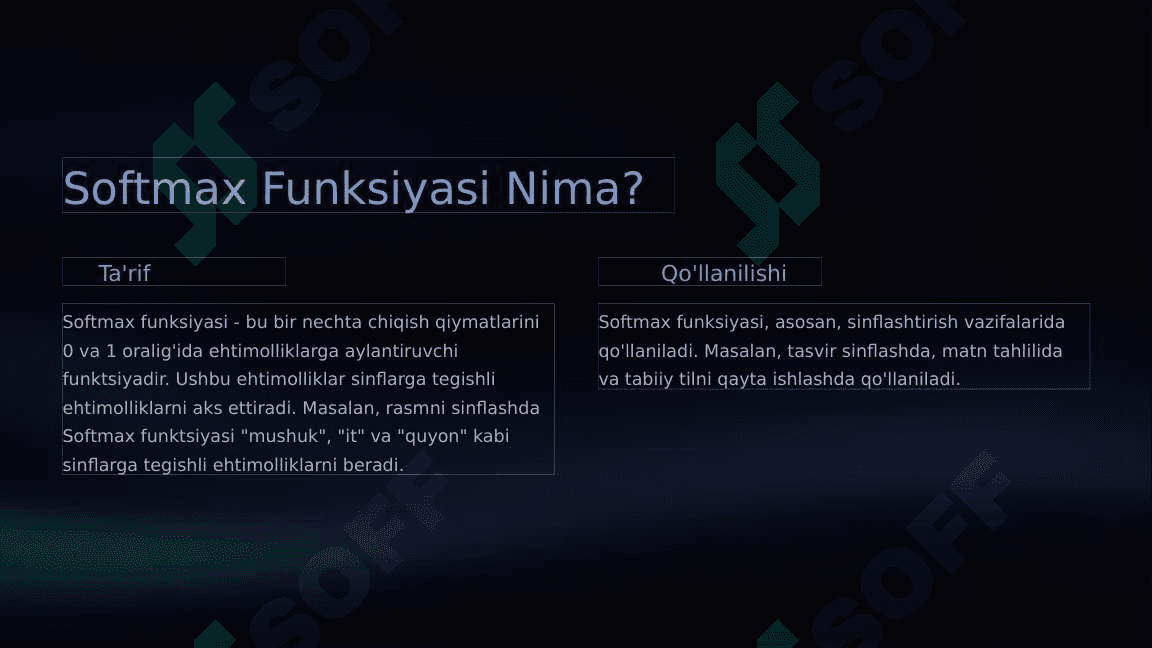 Softmax funksiyasidan foydalanish va sinflashtirish. 2