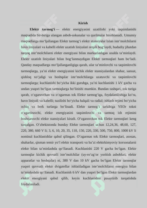 ELEKTR TARMOQLARI MOLIYA-IQTISODIYOT BO’LIMI 2