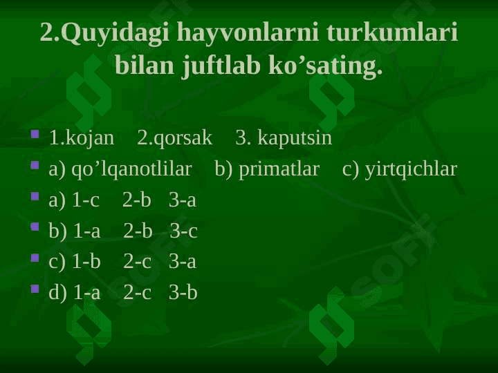 Sut emizuvchilar test 3