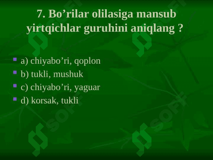 Sut emizuvchilar test 8
