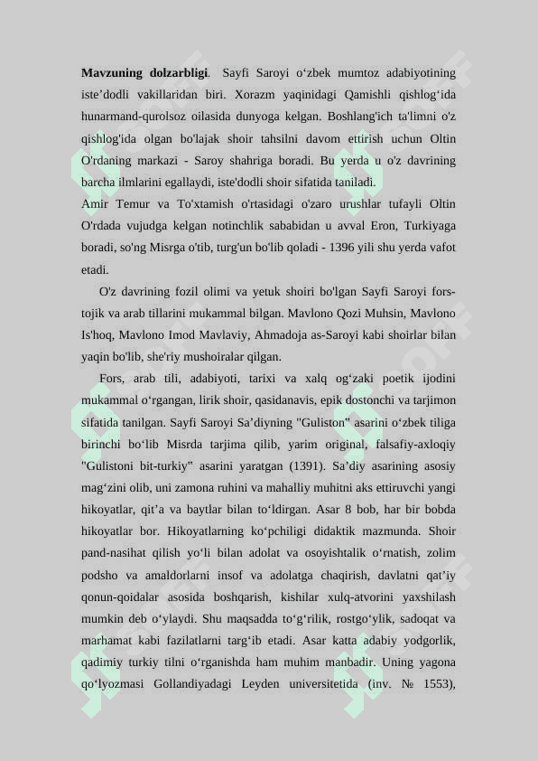 SAYFI SAROYINING  GULISTON-BIT TURKIY ASARIDA OBRAZLAR TAHLILI 3