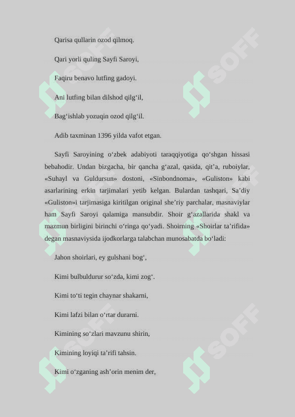 SAYFI SAROYINING  GULISTON-BIT TURKIY ASARIDA OBRAZLAR TAHLILI 7