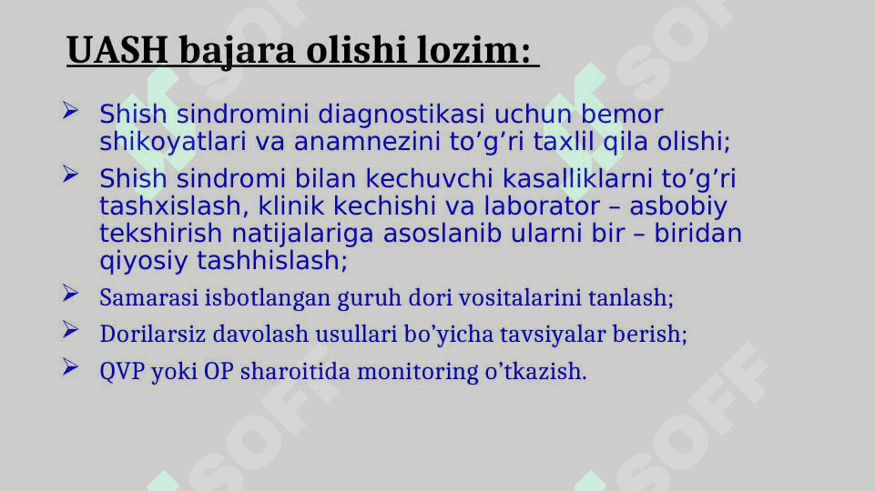 Shish sindromi. Turli etiologiyali (mahalliy  - allergik, tomirli, yallig’langan; umumiy – qon aylanishi yetishmovchiligi, buyrakka aloqador, endokrin, ochlik oqibatida 5