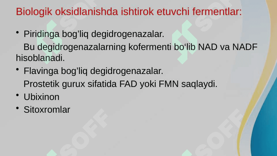 Biologik oksidlanish. Uglevodlar va ulgevodlar katabalizmi. 8