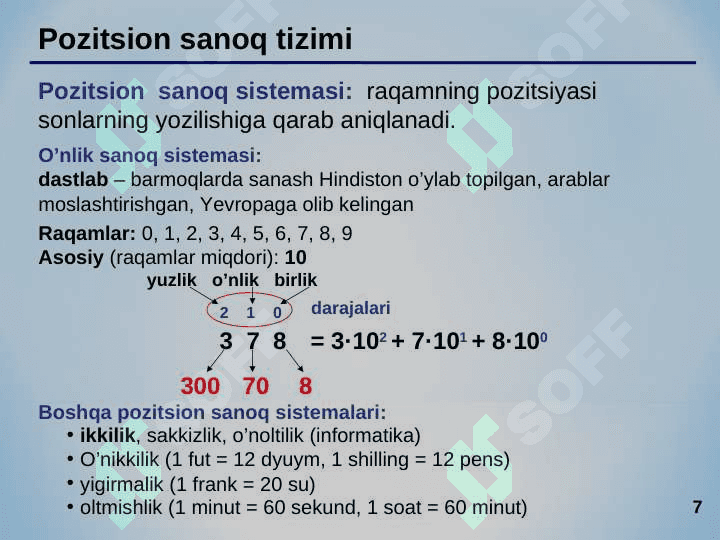 Sanoq sistemalari 7