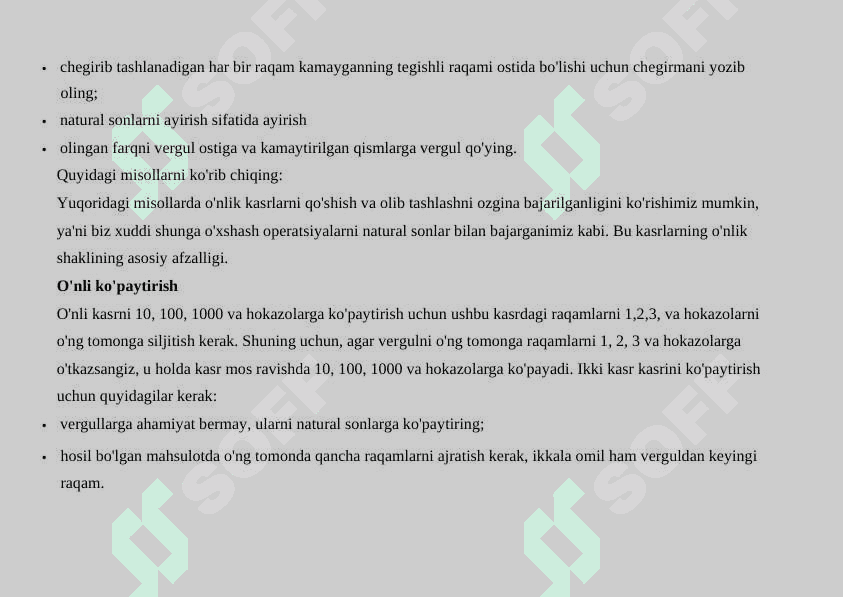Oddiy kasrlar ustida arifmetik amallarni bajarish algoritmi 4