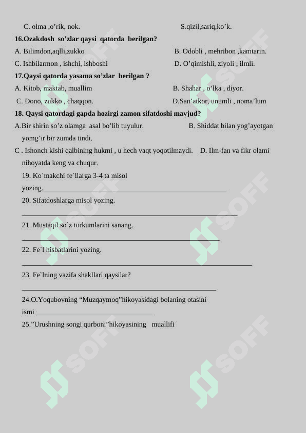 6-sinf ona-tili test 4
