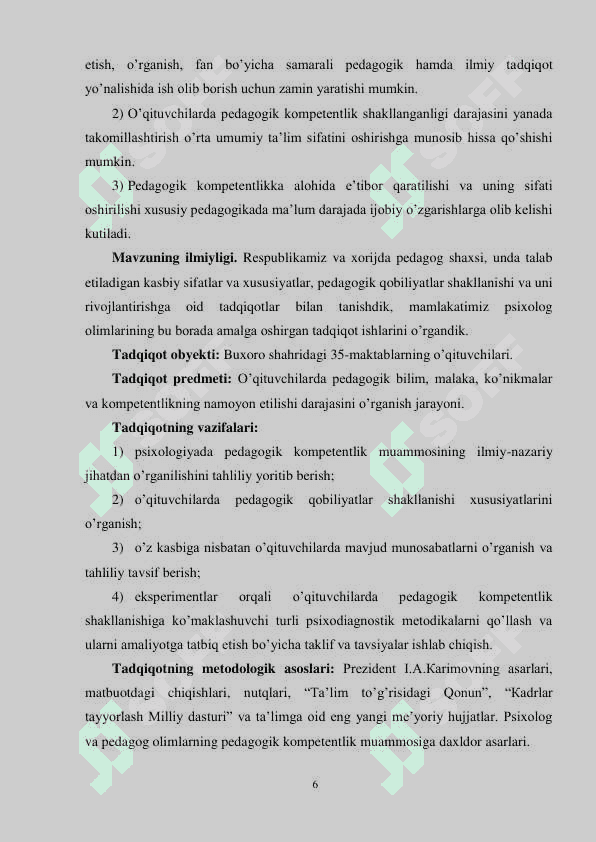 O`QITUVCHI FAOLIYATIDAGI  QIYINCHILIKLARNI ANIQLASH VA ULARNI BARTARAF  QILISHDA PSIXOLOGNING O`RNI 6