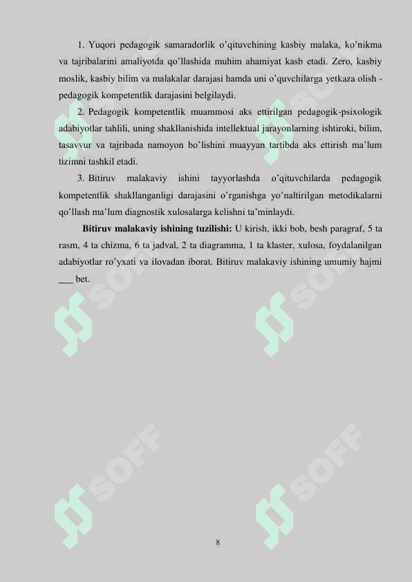 O`QITUVCHI FAOLIYATIDAGI  QIYINCHILIKLARNI ANIQLASH VA ULARNI BARTARAF  QILISHDA PSIXOLOGNING O`RNI 8