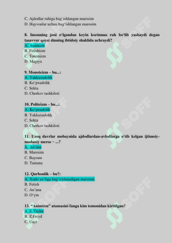 Dinshunoslik test 2
