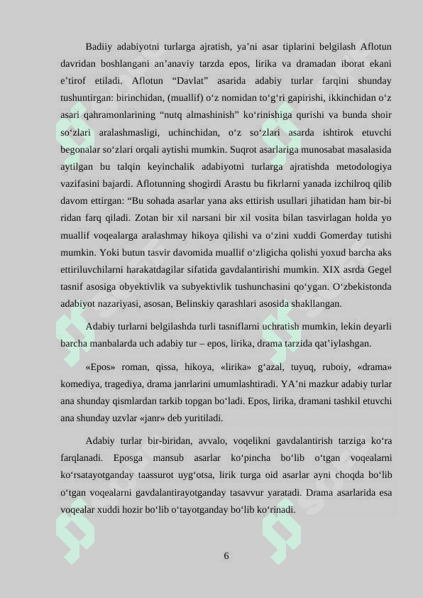 ADABIY TURLAR VA JANRLAR” MODULINI O‘QITISHNING NAZARIY MASALALARI 6