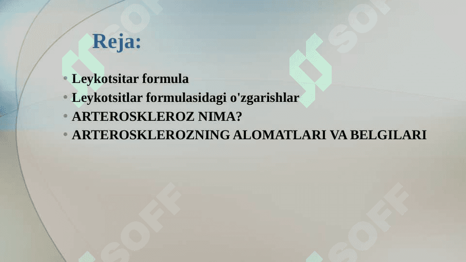 Leykotsitar formula. Toj tomirlar arterosklerozi 2