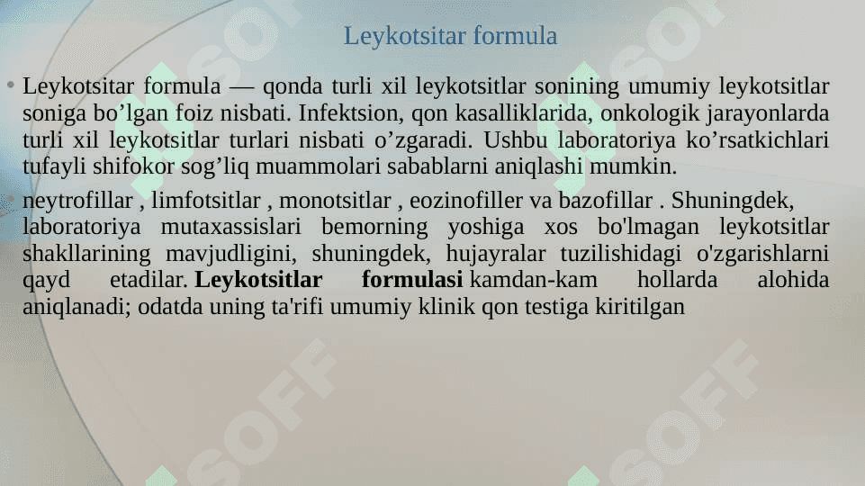 Leykotsitar formula. Toj tomirlar arterosklerozi 3