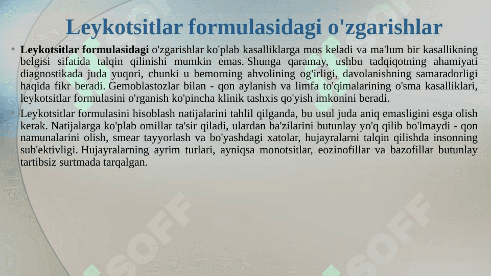 Leykotsitar formula. Toj tomirlar arterosklerozi 4