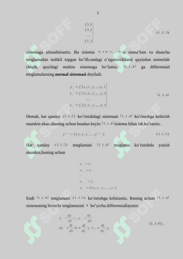 Differensial tenglamalarning normal sistemasi. Umumiy tushunchalar 5