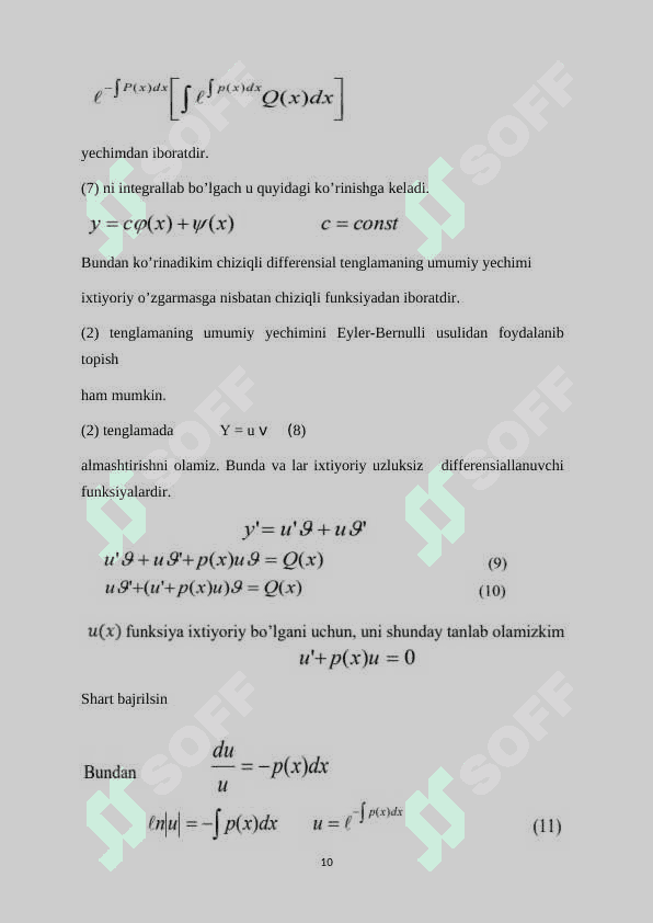 Chizziqli differinsial tenglamalar va Benulli tenglamasi 8