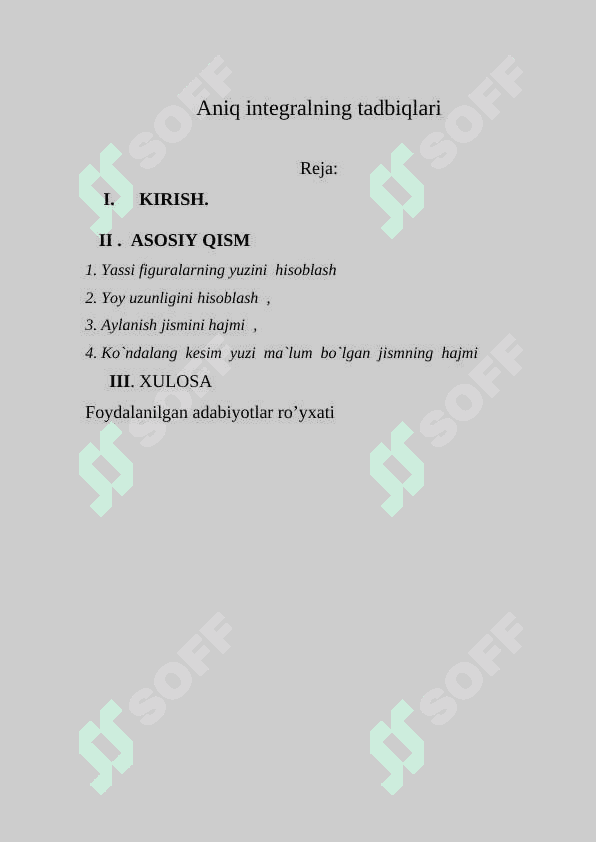 Aniq integralning tadbiqlari 2