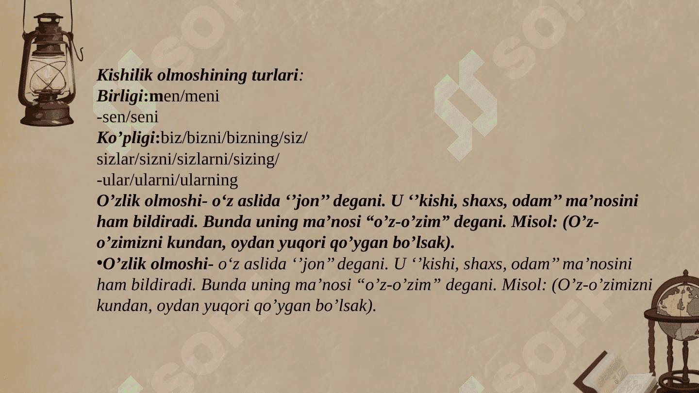Olmoshning ma'no turlari. Olmoshning tuzilish jihatdan turlari 4
