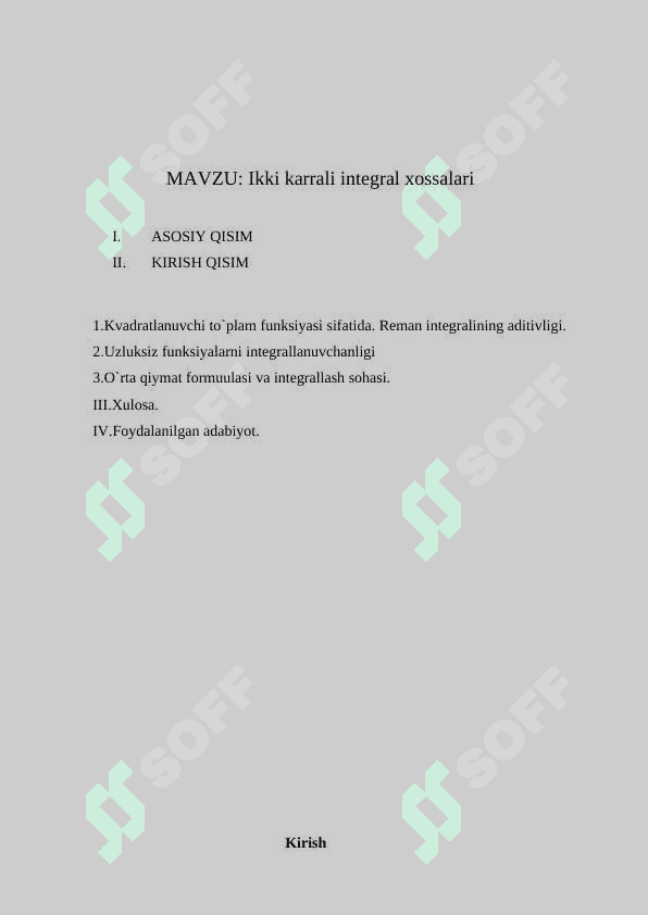 Ikki karrali integral xossalari 2