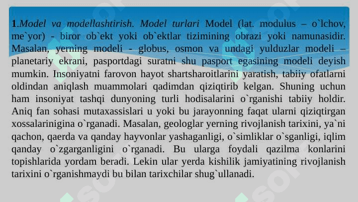 Matematik modellashtirishning asosiy tushunchalari 2