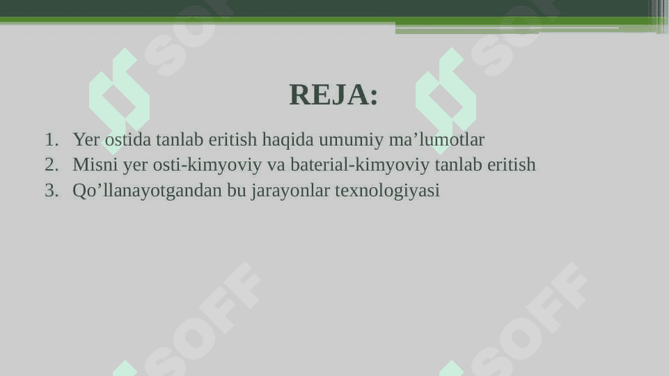 Misni yer osti – kimyoviy va bakterial  kimyoviy tanlab eritish 2