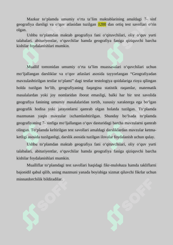 O'RTA OSIYO VA O'ZBEKISTON tabiiy geografiyasi testlar to'plami 2