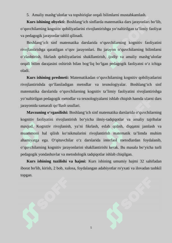 Boshlang'ich sinf Matematika darslarida o'quvchilarning kognitiv ta'limiy faoliyatini takomillashtirish 5