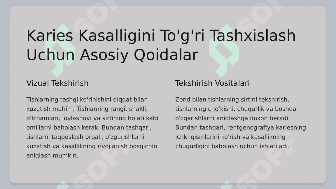 Karies kasalligini  tashxislashda va  davolashda  uchraydigan xato va  asoratlar. 5