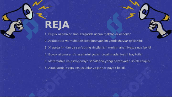 Xl-Xll asrlarda mamlakatimiz hududida ro'y bergan madaniy uyg'onish (Renesans). Buyuk allomalarning jahon sivilizatsiyasiga qo'shgan hissasi. 2