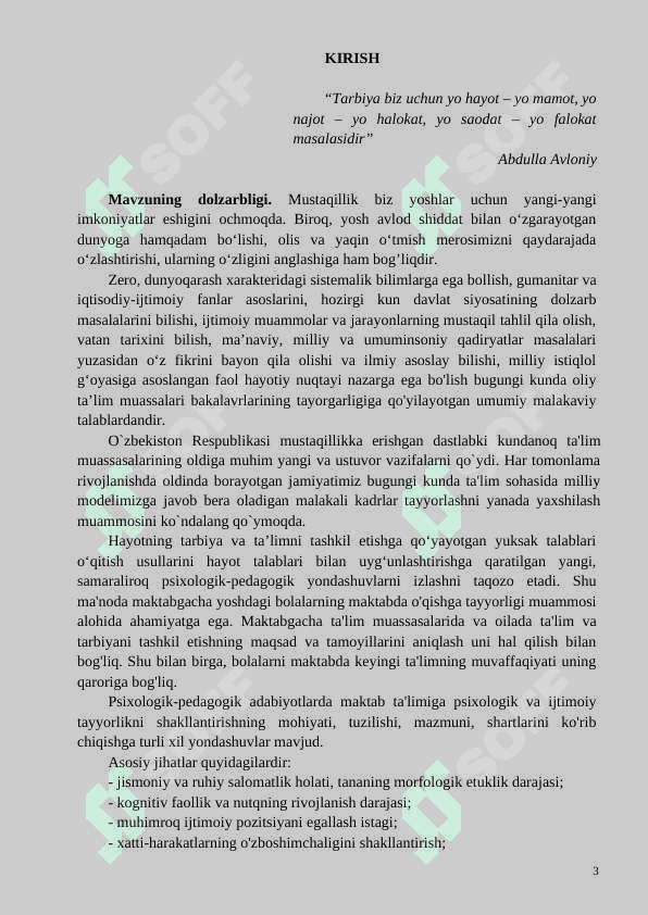 Bolani maktab ta’limiga ijtimoiy-psixologik tayyorgarligi   KURS ISHI 3