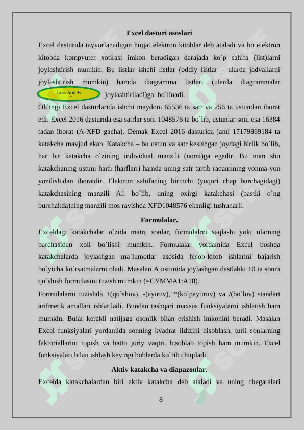 Excel elektron jadvaldan foydalanish. Funksiyaning mantiqiy toifasidan foydalanish. 1